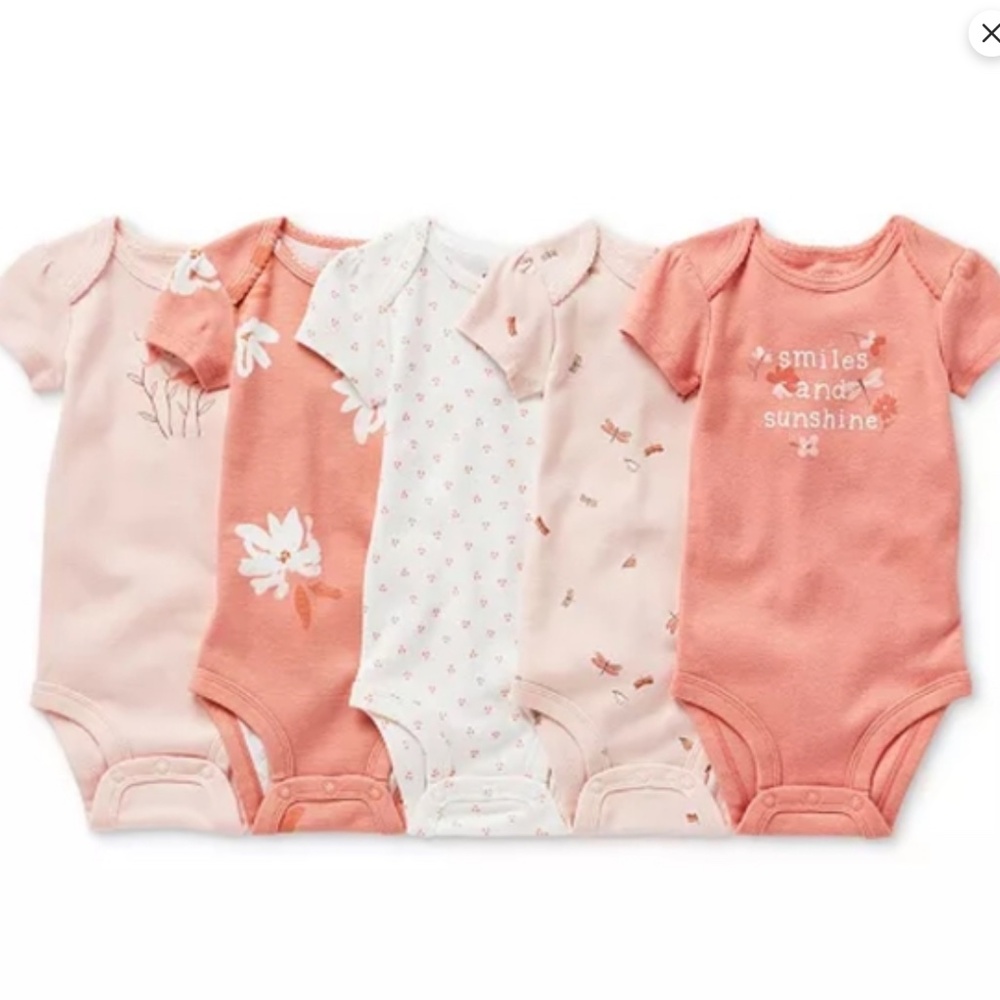 Baby Girl Clothing Bundle 5 Piece Carter's Short Sleeve Bodysuit Onesie Set